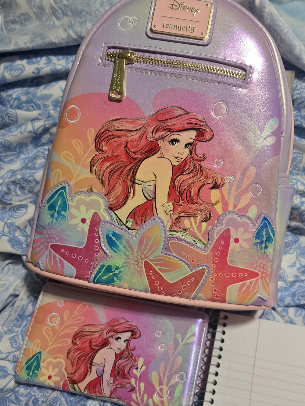 Loungefly Ariel Mini Backpack and Wallet Set - Pink, Purple, Coral, Teal - Picture 1 of 2